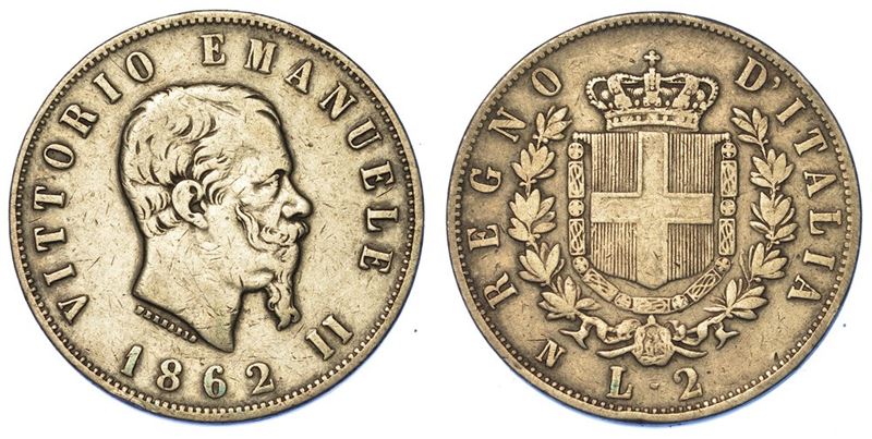 REGNO D'ITALIA. VITTORIO EMANUELE II DI SAVOIA, 1861-1878. 2 Lire 1862. Napoli.  - Asta Numismatica - II - Cambi Casa d'Aste