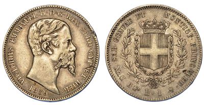 Regno di Sardegna. Vittorio Emanuele II di Savoia, 1849-1861. Lira 1859. Torino.