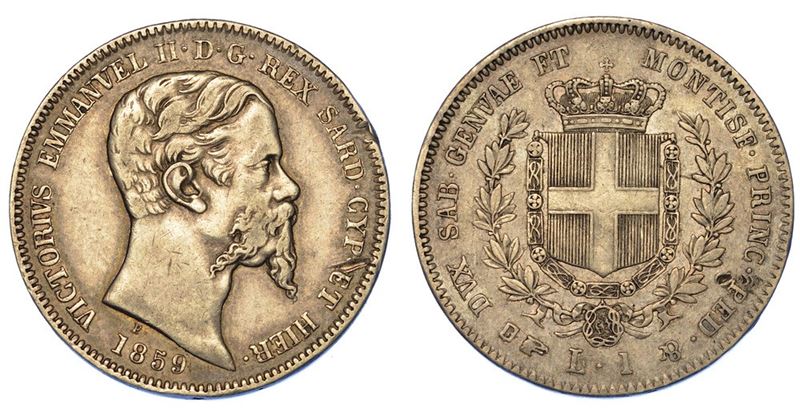 REGNO DI SARDEGNA. VITTORIO EMANUELE II DI SAVOIA, 1849-1861. Lira 1859. Torino.  - Asta Numismatica - II - Cambi Casa d'Aste