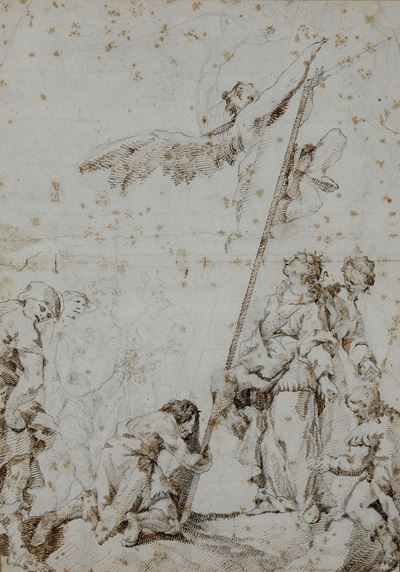 Scuola veneta del XVIII secolo, Ritrovamento della Vera Croce, matita nera e inchiostro su carta