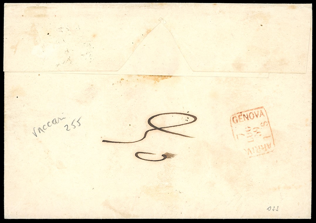Lettera da Piacenza a Genova del 6/7/1859, affrancata con 25 cent. della III emissione
