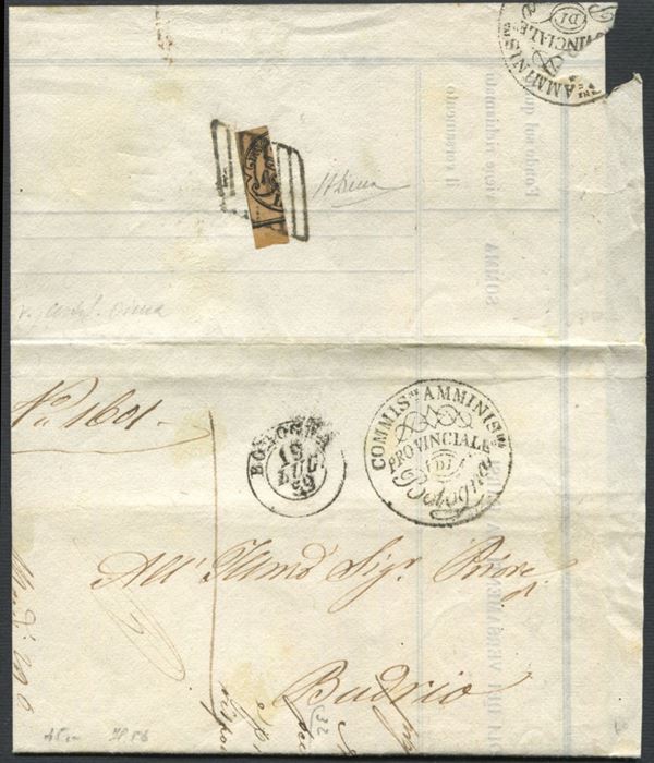 1859, Romagna, Governo Provvisorio, lettera da Bologna per Budrio del 19 luglio 1859