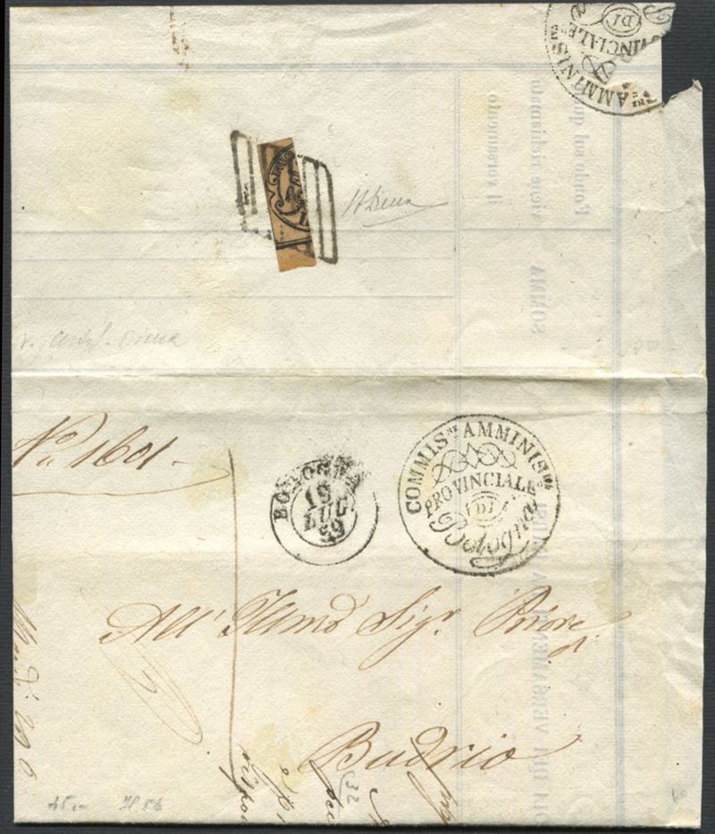 1859, Romagna, Governo Provvisorio, lettera da Bologna per Budrio del 19 luglio 1859  - Asta Storia Postale e Filatelia - Cambi Casa d'Aste