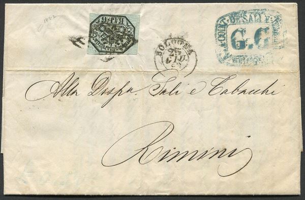 1859, Romagne, Governo Provvisorio, lettera da Bologna per Rimini del 25 giugno 1859