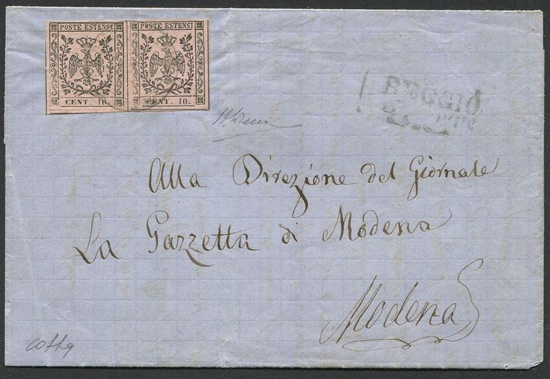 1859, Modena, Governo Provvisorio, annulli risorgimentali, lettera da Reggio per Modena del 5 ottobre 1859  - Auction Postal History and Philately - Cambi Casa d'Aste