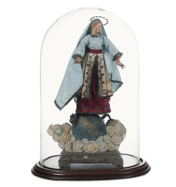 Madonna Immacolata. Arte italiana del XIX secolo. Teca in vetro e legno tornito