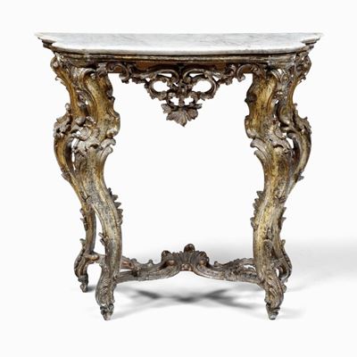 Console Luigi XV in Legno Intagliato e Dorato. XVIII Secolo
