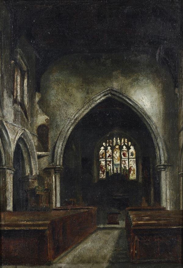Pittore del XIX-XX secolo Interno di edificio clericale