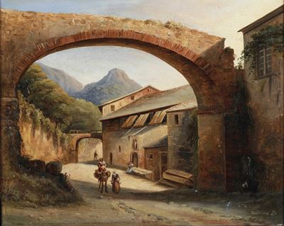 Lorenzo Centurione (XIX Secolo) Veduta di Paese con Rovine