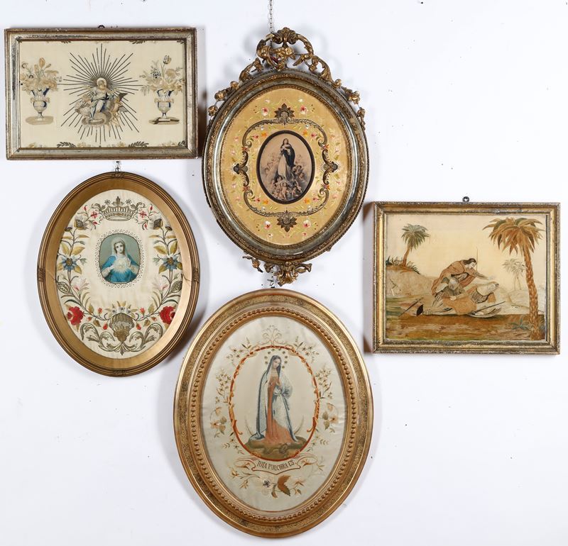 Lotto di tessuti ricamati a tema religioso. Varie epoche e manifatture  - Auction Antiques and paintings - Cambi Casa d'Aste
