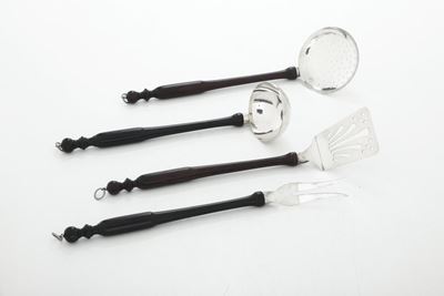 Insieme di Quattro Posate da Cucina in Legno Tornito e Argento. Argenteria Fiorentina del XX-XXI ...
