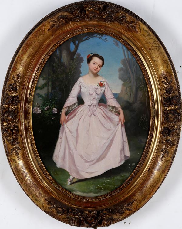 Pittore del XIX-XX secolo Signorina in giardino