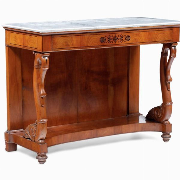 Consolle Carlo X lastronata ed intarsiata. XIX secolo