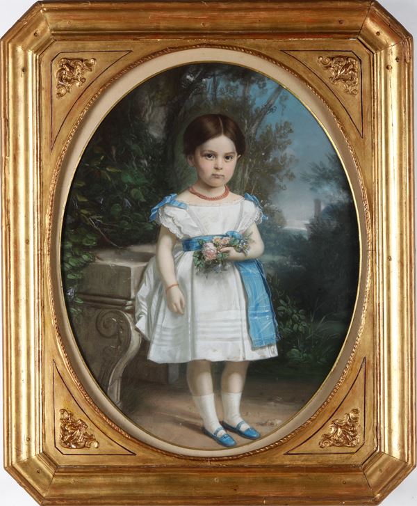 Pittore del XIX-XX secolo Bambina con fiori