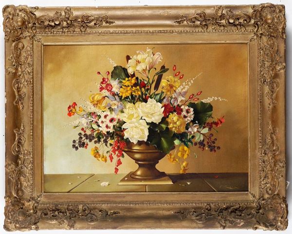 Scuola del XX secolo Natura morta con vaso di fiori