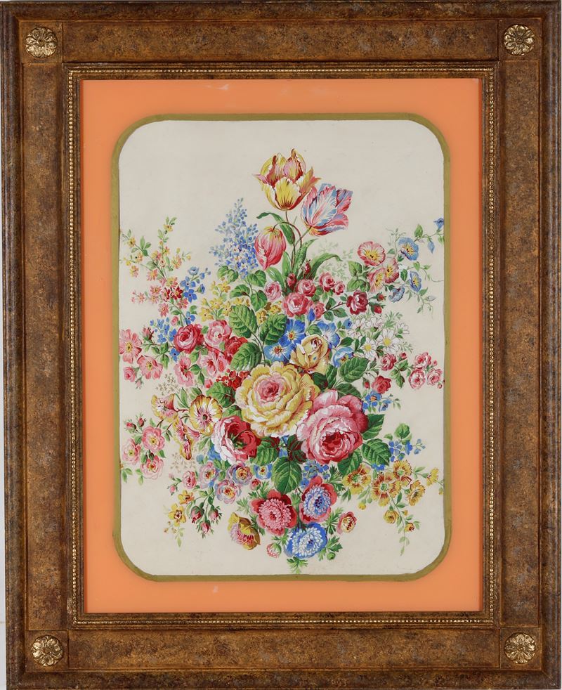Acquerello raffigurante fiori. XX secolo  - Asta Pittura del XIX-XX secolo - Cambi Casa d'Aste