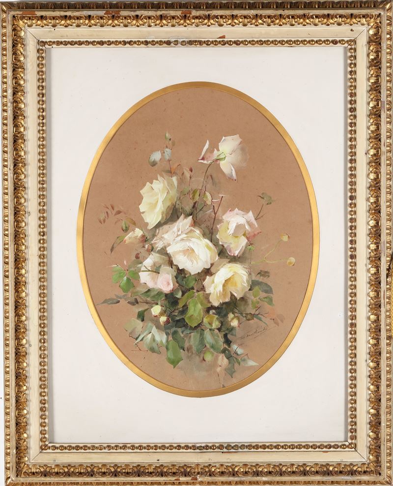 Pittore del XIX-XX secolo Fiori  - tempera e acquerello su carta - Auction Painting of the XIX-XX century - Cambi Casa d'Aste