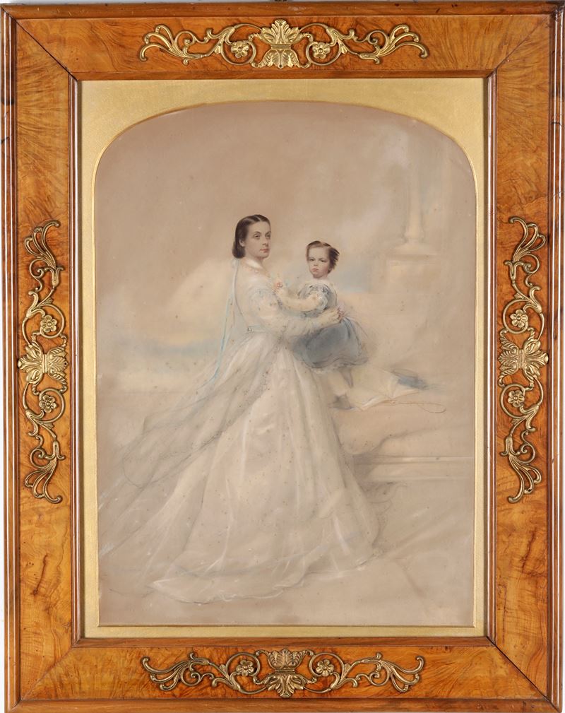 Pittore del XIX-XX secolo Madre e figlia  - matita e acquerello su carta - Auction Painting of the XIX-XX century - Cambi Casa d'Aste