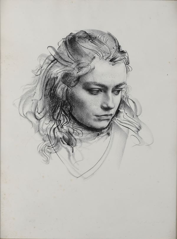 Litografia, es. 97/125 Volto femminile