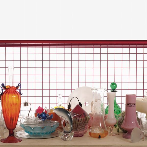 Lotto misto di oggetti in vetro