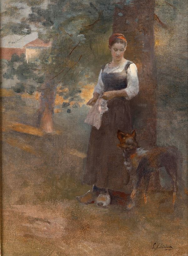 Luigi Chialiva - Figura femminile con cane
