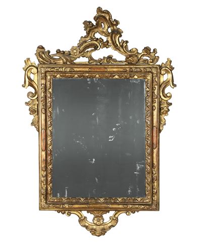 Specchiera in Legno Intagliato e Dorato. XVIII-XIX Secolo