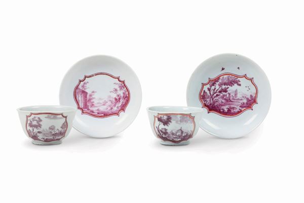 Due tazze e due piattini Doccia, Manifattura di Carlo Ginori, 1745-1750 circa 