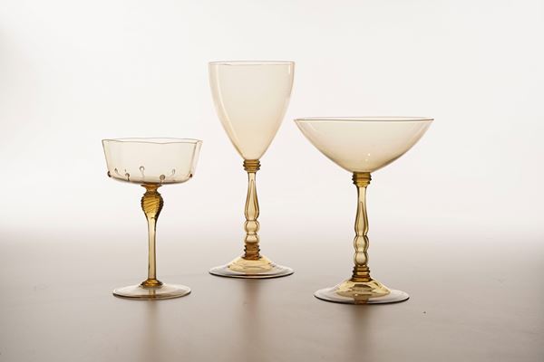 Parte di servizio di calici.<BR>Murano, inizio XX secolo.