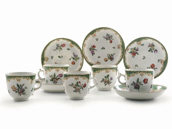 Cinque tazze con piattino Venezia, Manifattura Cozzi, 1770 circa