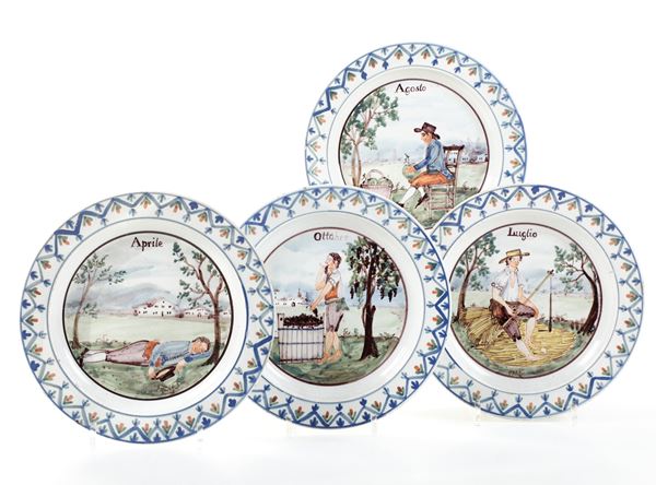 Quattro piatti con i mesi. Veneto, XIX secolo.