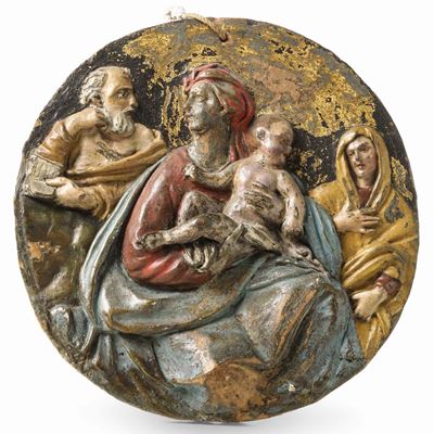 Madonna con Bambino, San Giuseppe e Sant'anna. Plasticatore Italiano di Matrice Rinascimentale, P...