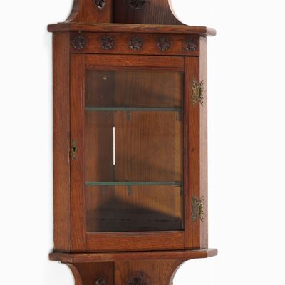 Angolare Pensile in Legno Ad un'anta a Vetro. XIX-XX Secolo