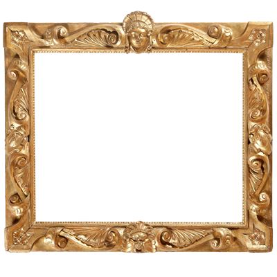 Cornice di Tipo Sansovino in Legno Intagliato e Dorato. Veneto XVI-XVII Secolo