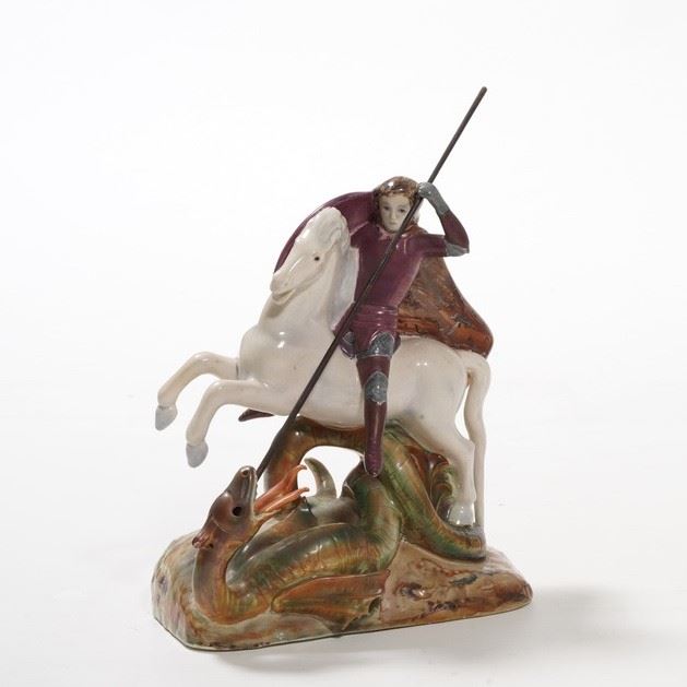 Scultura con San Giorgio e il drago. Torino, Manifattura Le Bertetti, anni Trenta del Novecento.  - Asta Ceramiche - Cambi Casa d'Aste