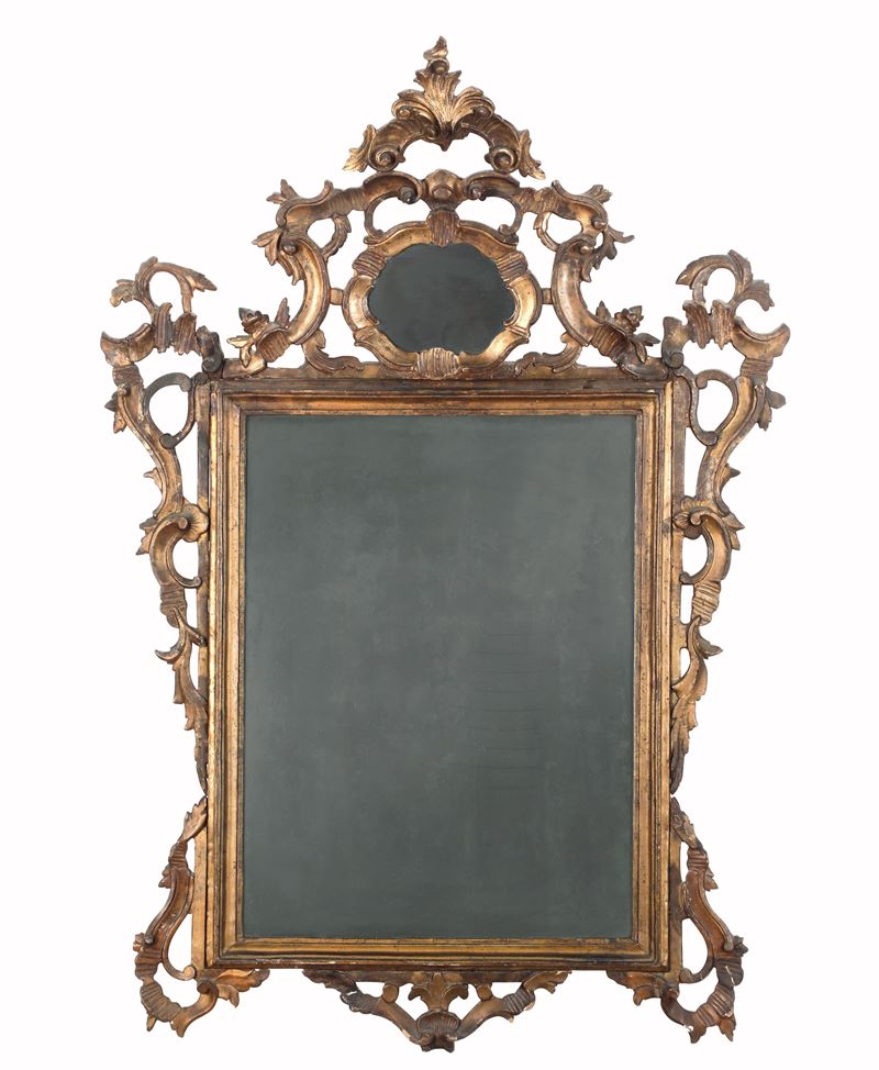 Specchiera in legno intagliato e dorato. Marche, XVIII secolo  - Auction Italian Mansions - Cambi Casa d'Aste