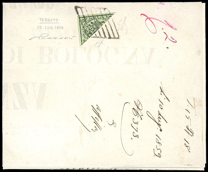 1859, Romagne, francobolli di Pontificio usati nelle Romagne dopo la costituzione del Governo Provvisorio  - Auction Postal History and Philately - Cambi Casa d'Aste