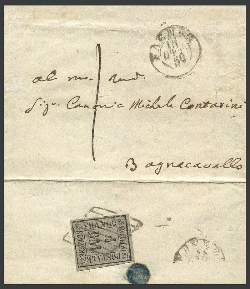1859, Romagna, Governo Provvisorio, lettera da Lugo per Bagnacavallo del 15 ottobre 1859  - Auction Postal History and Philately - Cambi Casa d'Aste