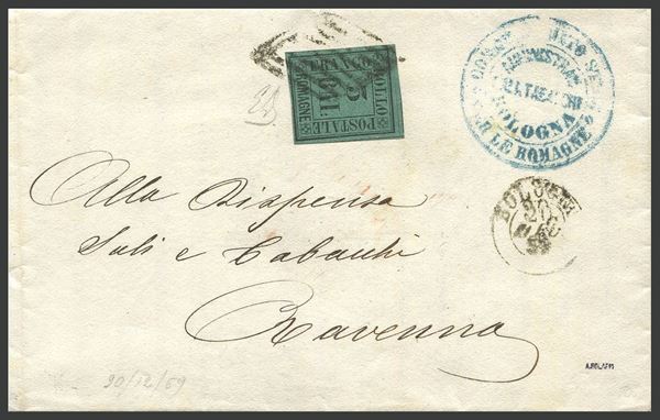 1859, Romagne,  Governo Provvisorio, lettera da Bologna per Ravenna del 20 dicembre 1859