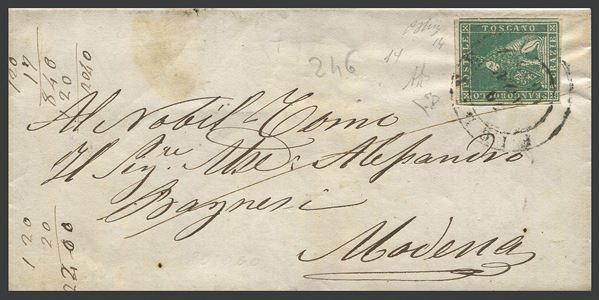 1859, Toscana, Governo Provvisorio, lettera da Figline per Modena del 10 novembre 1859