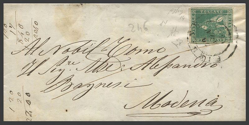 1859, Toscana, Governo Provvisorio, lettera da Figline per Modena del 10 novembre 1859  - Auction Postal History and Philately - Cambi Casa d'Aste