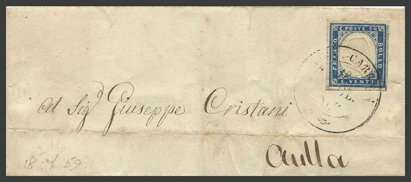 1859, Sardegna, Oltreappennino Modenese, lettera da Massa Carrara per Aulla del 18 luglio 1859  - Asta Storia Postale e Filatelia - Cambi Casa d'Aste