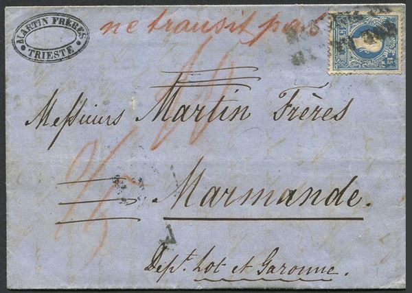 1860, Austria, lettera da Trieste per Marmande (Fr.) del 9 o 10 giugno 1860