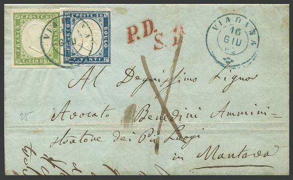 1863, Sardegna, lettera da Viadana per Mantova del 16 giugno 1863
