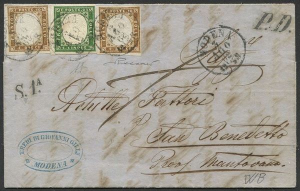 1862, Sardegna, lettera da Modena per San Benedetto del 3 agosto 1862,