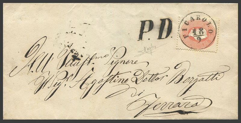 1863, L.Veneto, lettera da Ficarolo per Ferrara del 18 settembre 1863  - Auction Postal History and Philately - Cambi Casa d'Aste