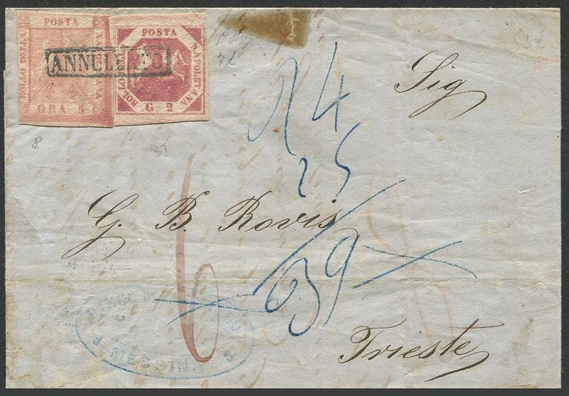 1860, Napoli, lettera da Messina per Trieste, via Napoli, del 10 gennaio 1860  - Asta Storia Postale e Filatelia - Cambi Casa d'Aste