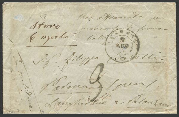 1866,Terza guerra d'Indipendenza, lettera scritta da un militare dislocato a Storo, per Palanzano, del 6 agosto 1866