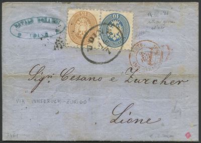 1866, Terza Guerra D'indipendenza, Lettera da Udine per Lione del 14 Luglio 1866