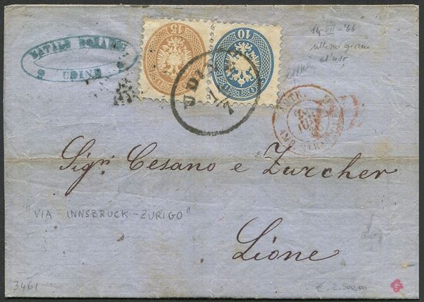 1866, Terza guerra d'Indipendenza, lettera da Udine per Lione del 14 luglio 1866