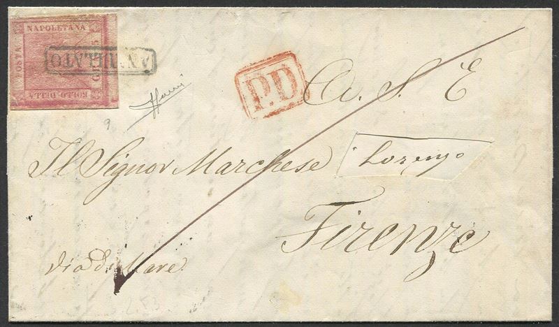 1860, Regno di Napoli, lettera da Napoli per Firenze del 30 ottobre 1860  - Asta Storia Postale e Filatelia - Cambi Casa d'Aste